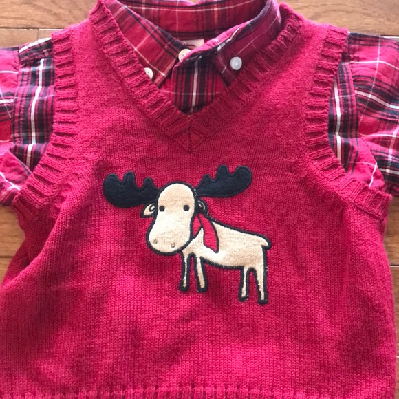 Baby Boy 2 Piece Moose Button Up And Sweater Set - Picture 2 of 8